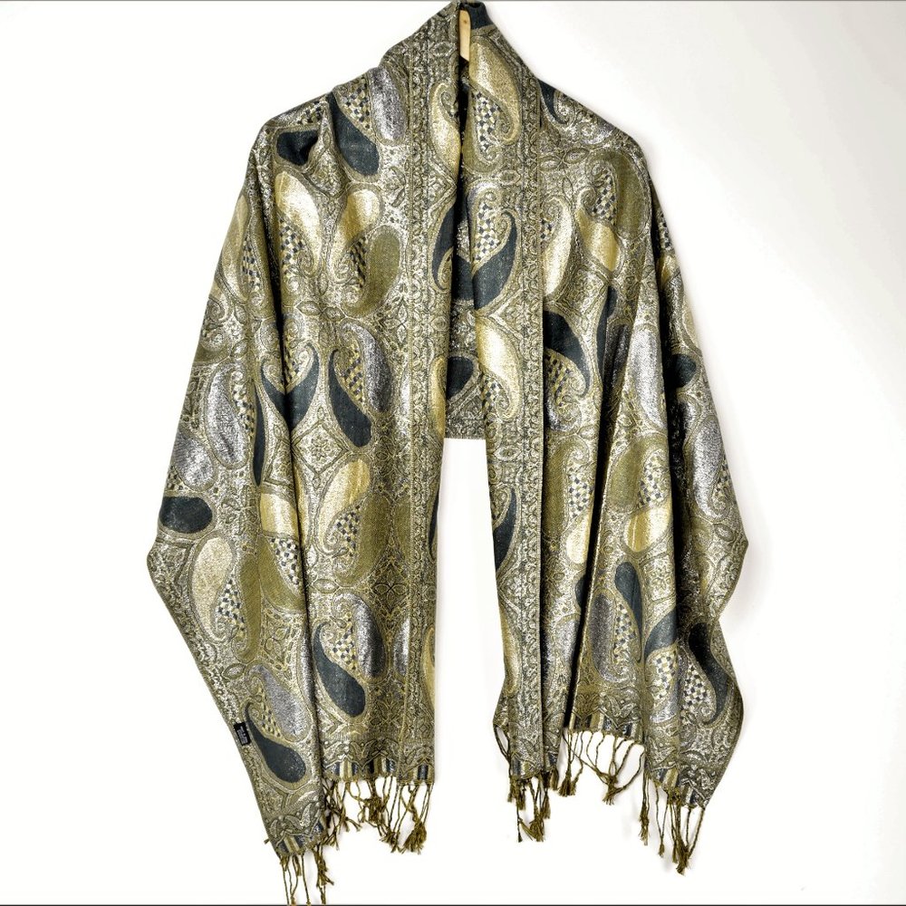 NWT Lurex Paisley Pashmina Shawl Wrap - Picture 8 of 8